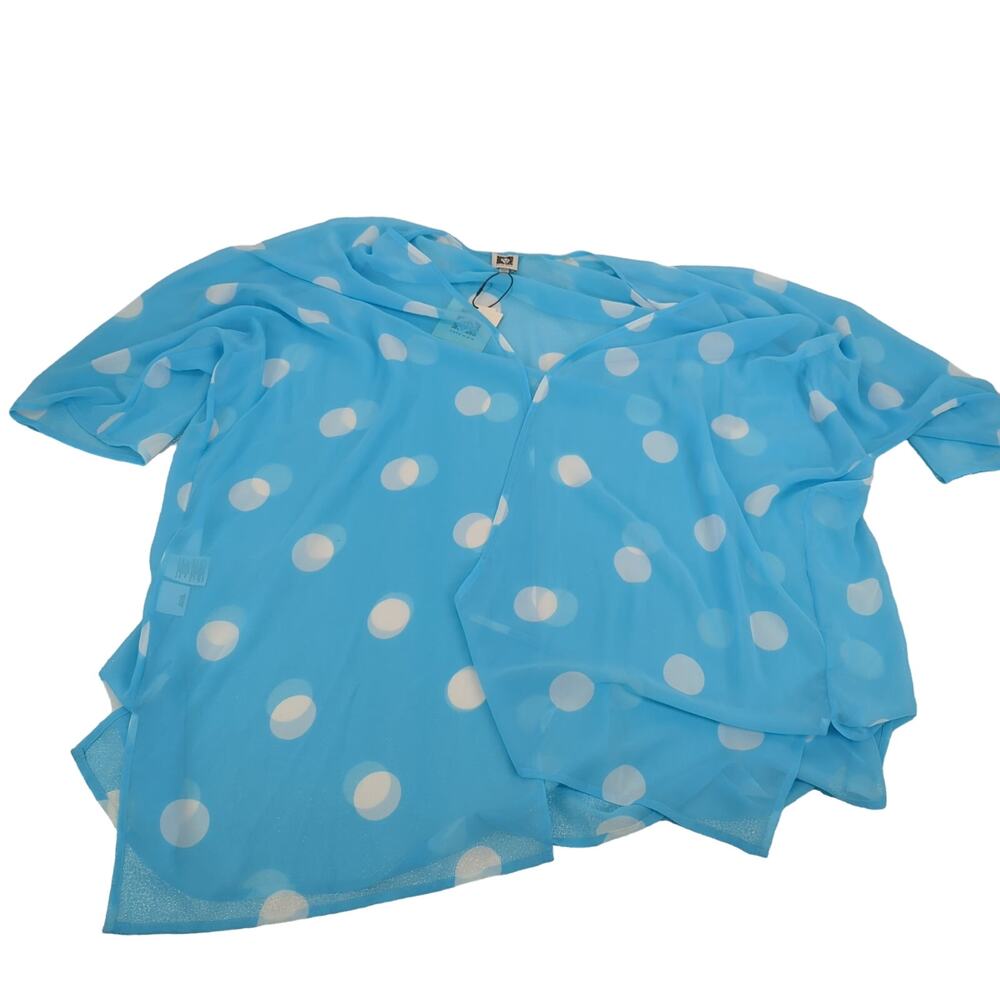 NWT Anne Klein Blue Tunic Women XXS Siren Blue NYC White Poke a dot